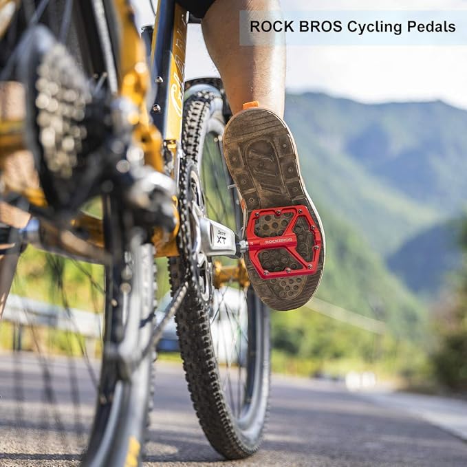 ROCKBROS Mountain Bike Pedals MTB Pedals Bicycle Flat Pedals Aluminum 9/16" Sealed Bearing Lightweight Platform for Road Mountain BMX MTB Bike