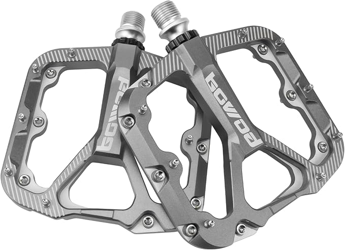 Bike Pedals Mountain Bike Adult, Light MTB Flat Pedals Grippy w 20pcs Non-Slip Studs, Glass Fiber Nylon Composite Platform Pedals w Cr-Mo Axel, 9/16" BMX Road Cruiser Gravel Bicycle Pedals