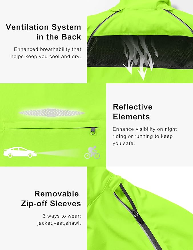 Little Donkey Andy Women's Lightweight Waterproof Cycling Jacket with Removable Sleeves for Biking Running Golf