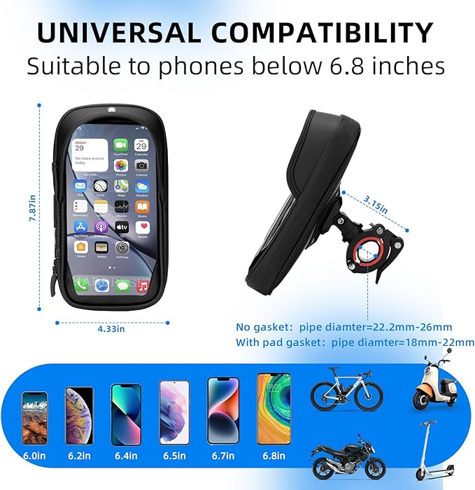 ROCKBROS Bike Motorcycle Phone Mount Handlebar Bag - 360° Rotatable Waterproof Shockproof Phone Holder for iPhone up to 7'' | Bicycle Cycling & Motorcycle Accessories