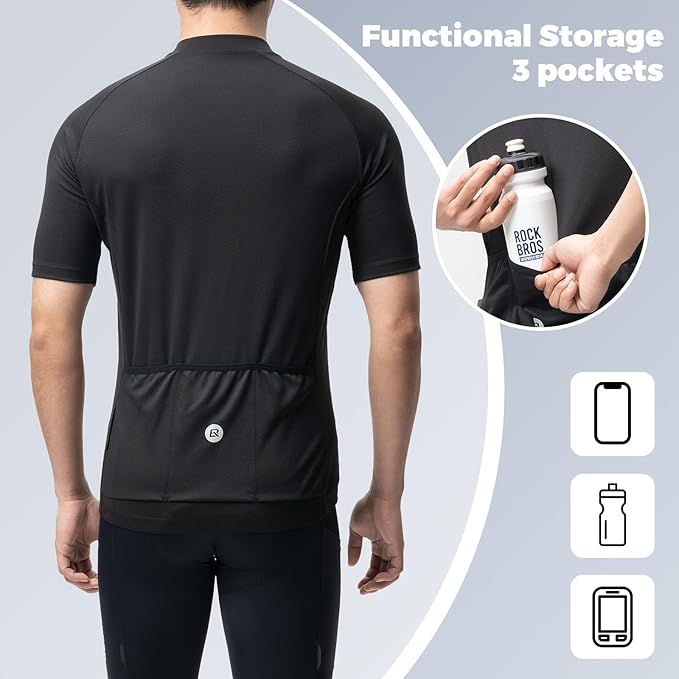 ROCKBROS Men's Cycling Jersey Short Sleeve Road Bike Shirt with 3 Rear Pockets Breathable Quick Dry Bicycle Shirt