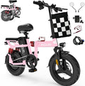 Folding Electric Bike, Peak 800W Motor 25MPH,48V 14Ah Removable Battery 55Miles Ebike,14'' Lightweight Adults Electric Bicycles for Men/Women/Teens,Mini E-Bike,Full Suspension