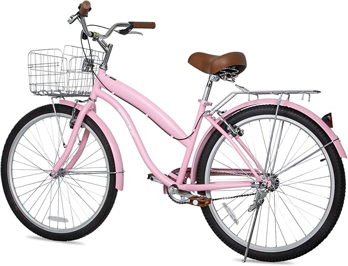 WEIZE Beach Cruiser Bike, 26 inch Commuter Bicycle for Adult Men and Women,High-Carbon Steel/Front & Rear Fenders, Comfortable City Bikes with Rear Rack or Basket, Ergonomic Upright Design