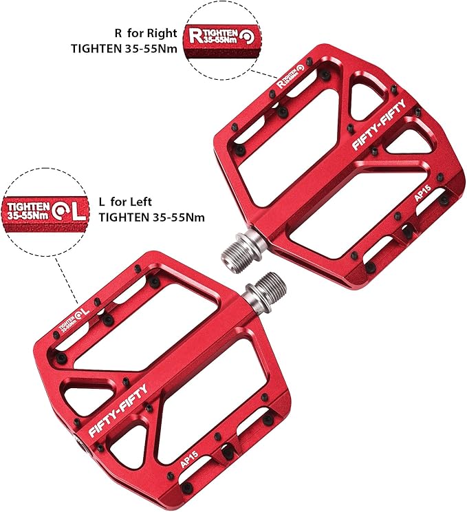 FIFTY-FIFTY Mountain Bike Pedals, Non-Slip and Aluminum Alloy Bicycle Flat Pedals, 9/16" Sealed Bearing, Lightweight and Wide Platform for All Mountain, Enduro, Downhill, E-Bike, MTB