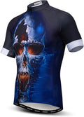 Men Cycling Jersey Skull Bike Short Sleeve Tops Quick-Dry Reflective 3-Pockets S-3XL