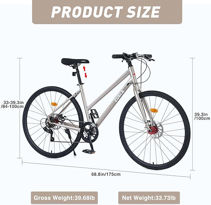 ZUKKA 700C Road Bike for Adult Shimano 7 Speed Road Bike Hybrid Road Bicycle Carbon Steel Frame/Dual-Disc Brakes/Multiple Colors