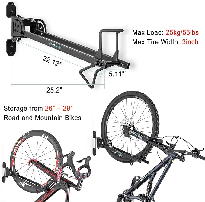 cyclists Bike Rack Garage - Wall Mount Bikes Storage - Vertical Bike Rack Bike Hanger for Road, Hybrid, MTB or BMX Bikes