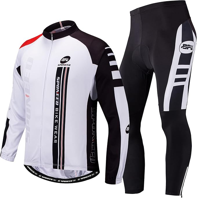 sponeed Cycling Clothes for Men Long Sleeve Mountain Bike Road Bicycle Shirt Jerseys Padded Pants Biking Outfits