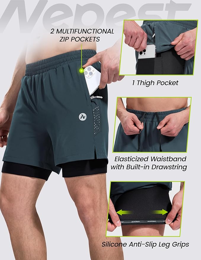Nepest Men's Mountain Bike Shorts 4D Padded Cycling Bicycle Biker Riding Loose-fit Gel Padding MTB Shorts Zipper Pockets