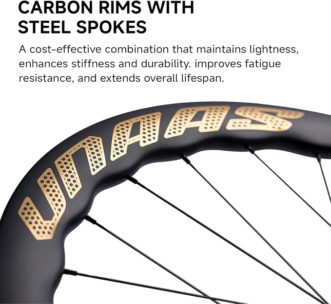 WINSPACE UNAAS HARD2 Carbon Fiber Wheelset 700C Disc Brake Wave Rim 45-55mm Ultralight 1578g Road Bike Wheels, Tubeless Ready Pillar 1423 Spoke.