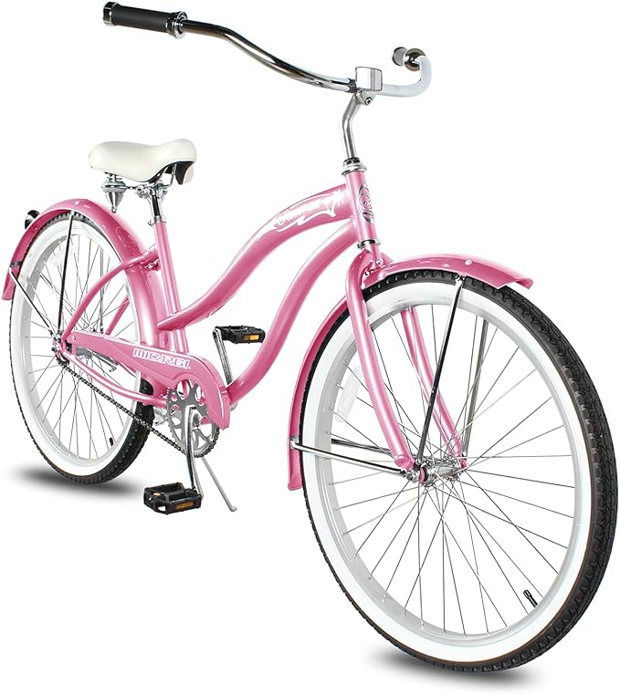 MICARGI 24/26 Inch Adult Cruiser Bicycle Hybrid Bike 1/7 Speeds Commuter Bike for Women, Men, Seniors,Step-Through or Step-Over Bike Steel Frame Multi Colors Style
