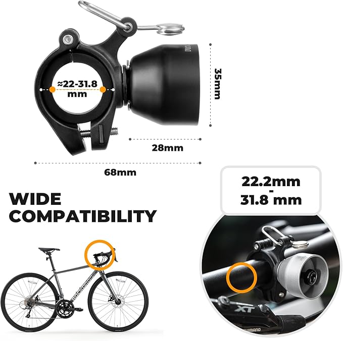 ROCKBROS Classic Bike Bell, Bicycle Bell for Road & Mountain Bikes, with Loud Sound and Fit for 0.87-1.25in/22-31.8mm Bicycle Handlebars for Adults Kids