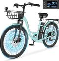 350W Electric Bike for Adults, 20MPH 7-Speed Commuter Ebike with 36V 10.4Ah Battery, Aluminum Frame, Front Suspension, Dual Disc Brakes, E Bicycle with Basket & Rear Rack, 330 lbs Load