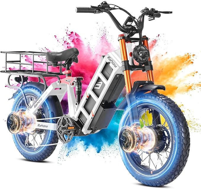 2026 eAhora Juliet Pro 2 EBike - Dual Motor 5400W/1200W 30-43MPH 60V 70Ah 200Mile Long Range Electric Bike for Adults, 20'' Fat Tire Fast Electric Mountain Bike Full Suspension Electric Bicycle