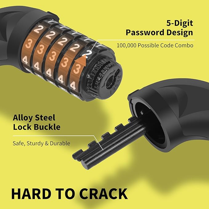 Bike Chain Lock 3.2Ft Long High Security Heavy Duty Anti Theft, 5 Digit Combination Resettable Keyless Bicycle Lock for Bike/Electric Scooter/Ebike/Motorcycle(Lemon Yellow)