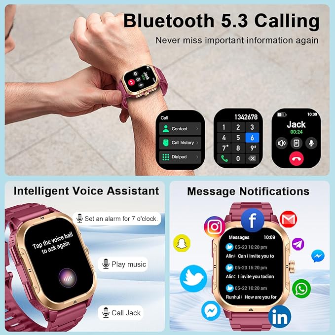 GPS Smart Watch (Answer/Make Calls), 2.06" Smartwatch for Women with Sleep Heart Rate Step SpO2 Monitor, Voice Assistant, IP68 Waterproof Activity Tracker, 100+ Sport Modes Fitness for Android/iPhone
