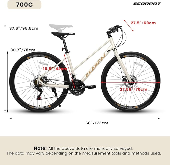 700C Road Hybrid Bike for Adult, 21-Speed Road Bicycle with Carbon Steel Frame and Dual-Disc Brakes