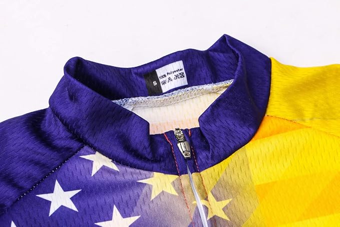 Cycling Jersey Short Sleeve USA Style Bike Tops with Pocket Reflective Stripe
