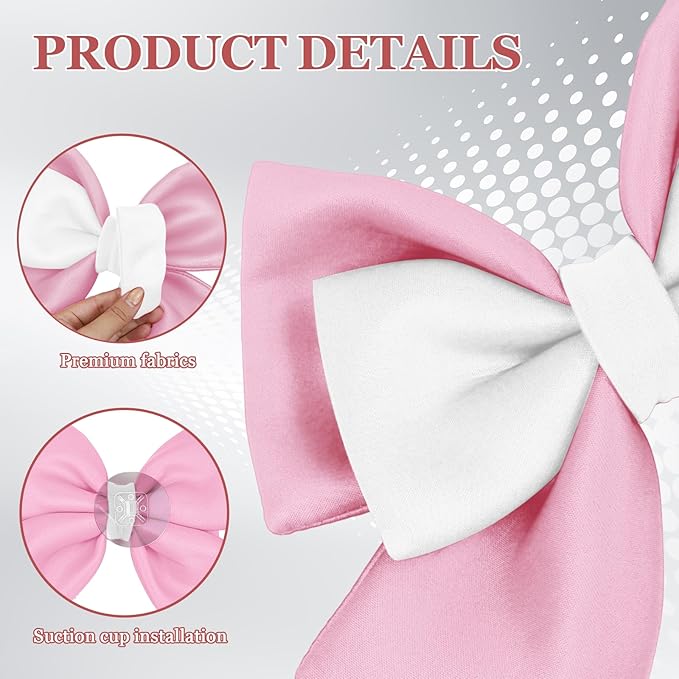 Bow Helmet Accessory, 8.07"x11.22" Stylish Motorcycle Helmet Bow Decoration for Women, Removable Cute Fashion Ribbon Bows Ornament for Motorcycle Scooter E-Bike Helmets (Pink+White)