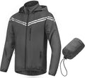 CREATMO US Men's Packable Waterproof Running Rain Coats Reflective Cycling Jacket Windbreaker With Removable Hood