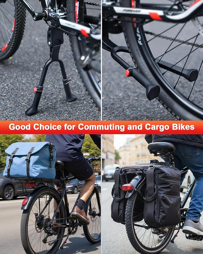 Bike Kickstand Adjustable Aluminium Alloy Stationary Bike Stand For Adult Electric Bicycles,Double Leg Non-Slip Center Mount Kickstand For Adult Bike Fit 24-29inch Heavy-Duty Cargo Bike