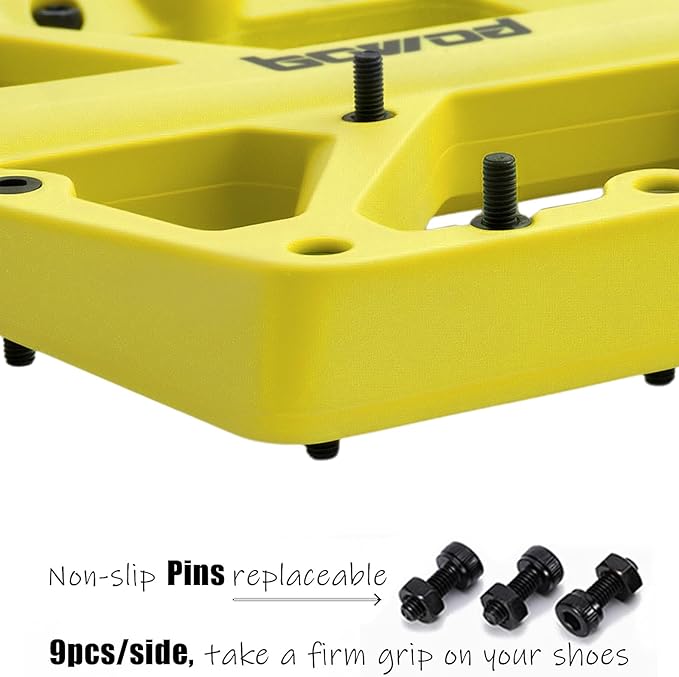 MTB Pedals Large Mountain Bike Pedals, Lightweight Nylon Fiber Composite Bicycle Platform Pedals, Grippy Pedals w 18 Pins, Cr-Mo Spindle fit w 2 Bearings, Clipless Pedals for BMX MTB Bike 9/16"