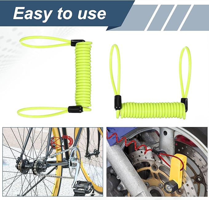 2-Pack Disc Lock Security Steel Cable, 59inch/1500mm PVC Coated Spring Reminder Wire Anti-Theft Rope for Outdoors Protection/Bicycle U-Lock, Motorcycle Reminder Cable [Yellow]