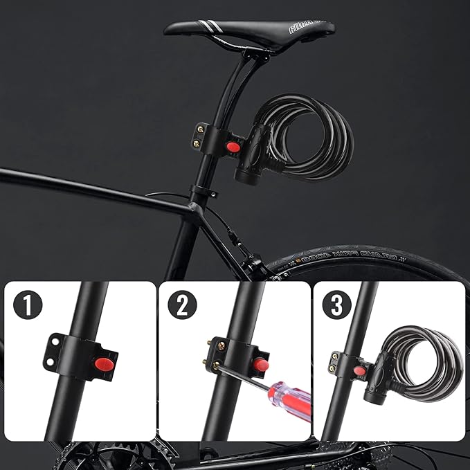 Diyife Bike Lock, [6ft/1.8m] Bike Cable Locks with 2 Keys, Weatherproof Heavy Duty Bicycle Lock Cable Anti-Theft Security Cable with Mounting Bracket for Ebike, Scooter, Motorcycle