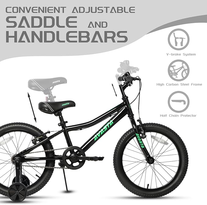 AVASTA Bilbo 18 20 24 Inch Kids Bike for Boys Girls 5-14 Years Old, Retro Style High Carbon Steel Bicycle with Adjustable Handlebars and Seat, Dual V-Brakes, Kickstand, Multiple Colors