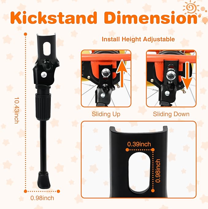 ZUKKA Bike Kickstand 20 Inch for Kids Bike Adjustable Aluminum Alloy Kickstand for Bicycles with Anti-Slip Pad for Kids Bike Universal Fit for Mountain Road Bikes