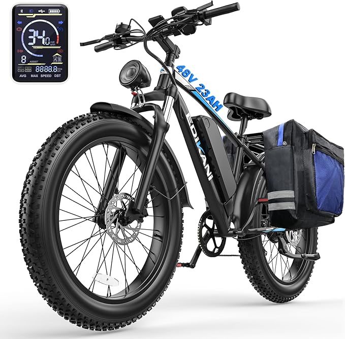 EDIKANI 26" Electric Bike for Adults, Peak 1500W 34MPH Fast E Bike for Men, 100 Miles Fat Tire Ebike for Adults Electric with 864WH/1104WH Removable Battery, UL E Bicycle with Brake Light