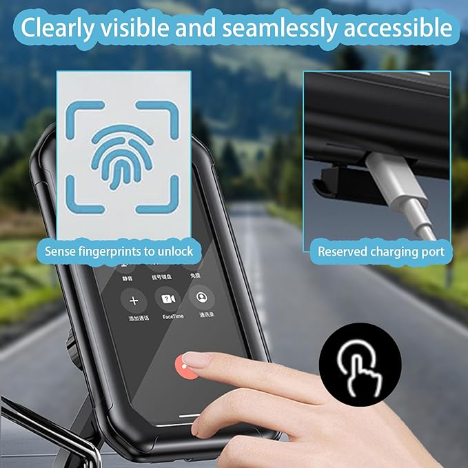 Motorbike Phone Holder Waterproof with USB Sockets - 360° Rotatable Adjustable Bike Phone Mount with Fully Enclosed Design, Access for 4-7" Smartphone