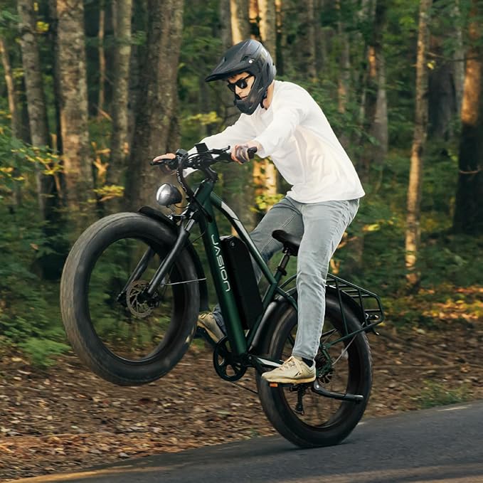Jasion EB5 MAX Electric Bike for Adults with 2000W Peak Motor, 48V 15Ah (720Wh) Battery Electric Mountain Bike, 26'' x 4'' Fat Tire Ebike, 28+MPH Speed, Cruise Control, with Fenders, Rear Rack