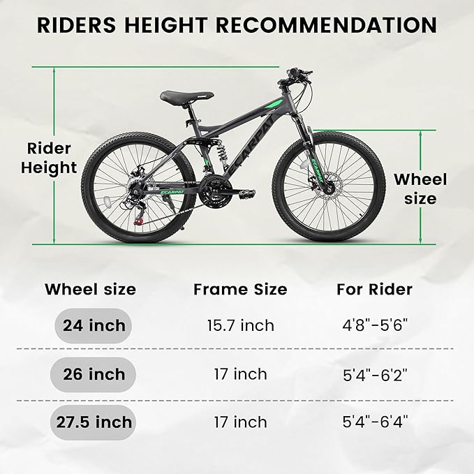 Ecarpat 24/26/27.5 Inch Mountain Bike, Full/Front Suspension Mens Boys Mountain Bike with 21 Speed Steel Frame and Dual Disc Brakes, Adult Sport Bicycle for Trail City Road, Gift Choice