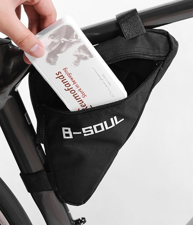 Bike Frame Storage Bag, Top Tube Bag for Phone, Triangle Bags, Bicycle Storage Pouch, Bicycle Triangle Bags Strap-On Under Seat Tool Accessories Pouch, with 1 Metal Tire File, 6 Bike Tire Patches