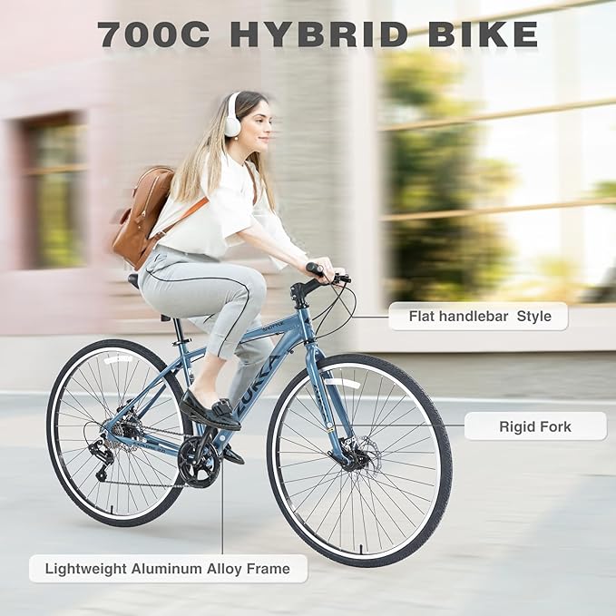 7-Speed Hybrid Road Bike - Aluminum Frame, Dual Disc Brakes, 700C Wheels - Unisex City Bike