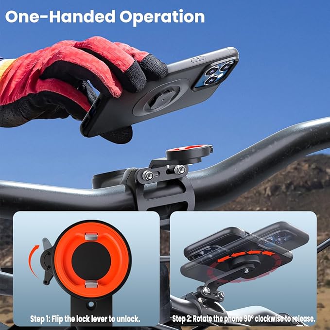 sincetop Mountain Bike Phone Mount, Out Front Bcycle Cell Phone Holder - 1S Quick Lock and Release Aluminum Stem/Handlebar Phone Mount for Bike MTB Road Bicycle, Action Camera, Bike Lights