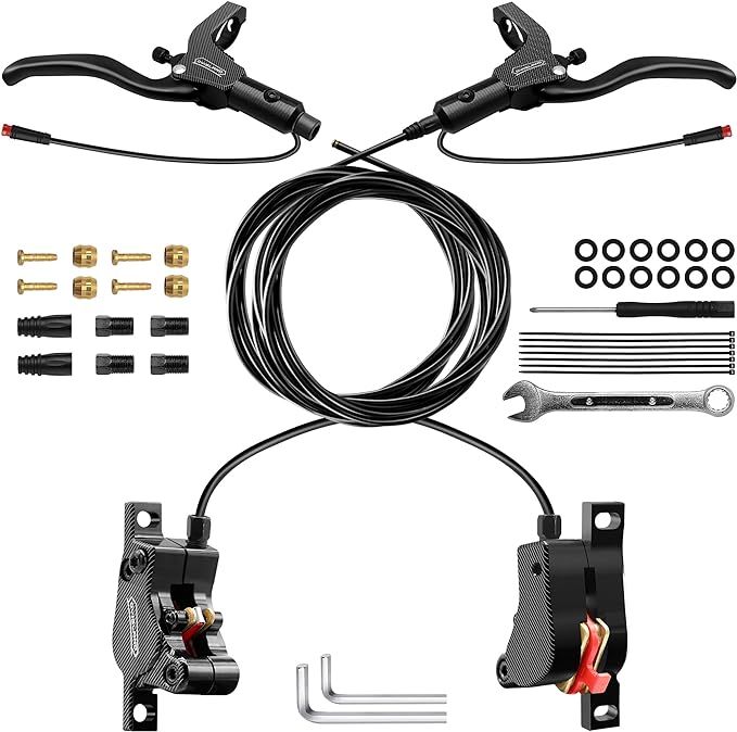 LD-200 2-Pistons Hydraulic Disc Brake Set for ebike,2-PIN Power-Off Electric Bike Hydraulic Brake kit，Hydraulic Brake Kits with mounting Tools and Screws