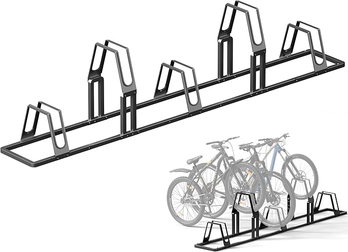 Heavy-Duty 5 Bike Storage Rack with Elevated Parking Space Design – 8.9KG Floor-Mounted Bicycle Stand, Indoor/Outdoor Universal Rack Compatible with Mountain Bikes & Road Bikes