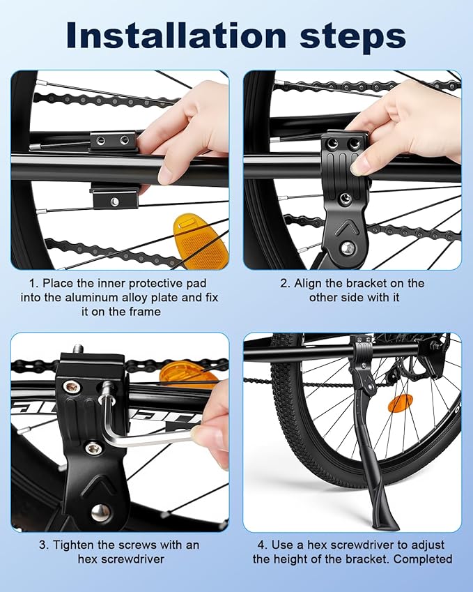 Bike Kickstand Adjustable for Adult Bikes 24-29 Inch, Bicycle kickstand Aluminium Alloy, Anti-Slip Foot Pad Bike Stand Leg, Fits Mountain Bike, Commuter & Cargo Bicycle