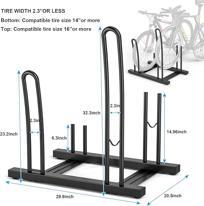 CXWXC 3/5 Bikes Stand Rack - Bike Storage Parking Racks Indoor/Outdoor - Bicycle Stand Garage for Parking Mountain Road Hybrid Bike, Fits Wheels up to 2.4" (on floor for 2 bikes)