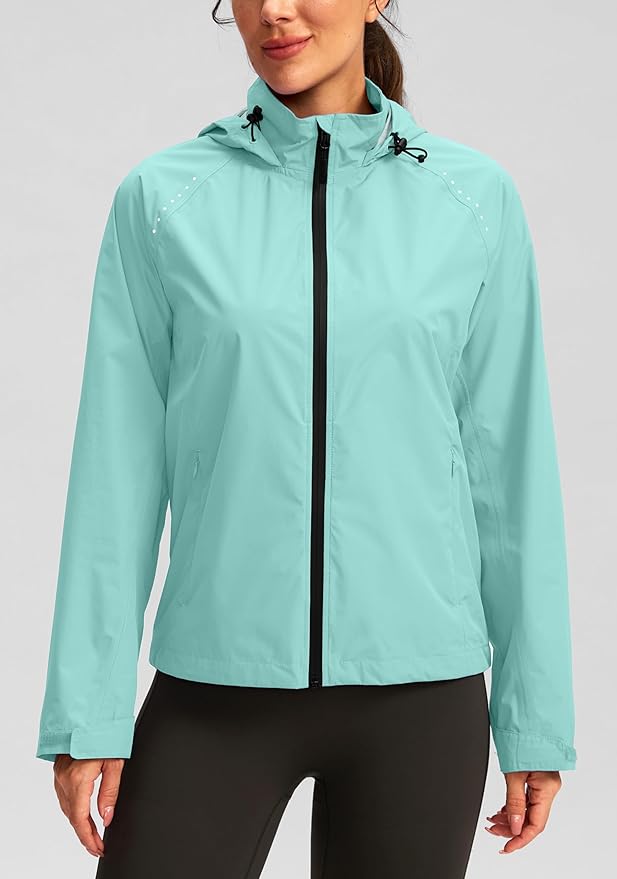 Bikewa Women's Cycling Rain Jackets Waterproof Windbreaker Lightweight Running Windproof Reflective Jacket Packable Hooded