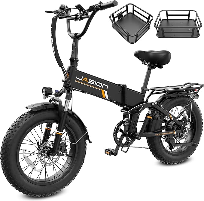 Jasion X Hunter/PRO Electric Bike for Adults,1800W/1400W Peak 20''Fat Tire Foldable Ebike,Folding E Bike Up to 80/70 Miles Range,720/624WH Removable Battery,30 MPH E Bike,Certified by UL2849
