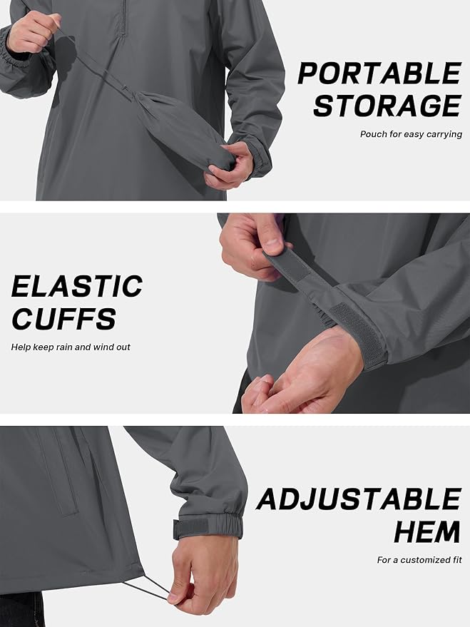 Men's Pullover Rain Jacket Waterproof Windbreaker Lightweight Packable Raincoat for Cycling Running Hiking Golf