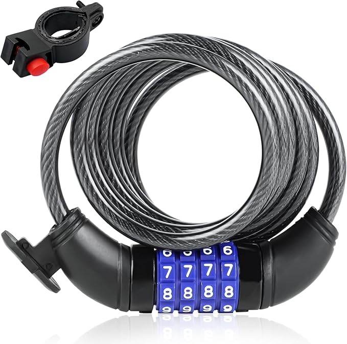 Bike Lock Cable,Anti Theft Cable Lock,4 Digit Security Resettable Combo Bike Lock, for E-Scooter, Electric Bike, Mountain Bike,Bicycle, Motorbikes