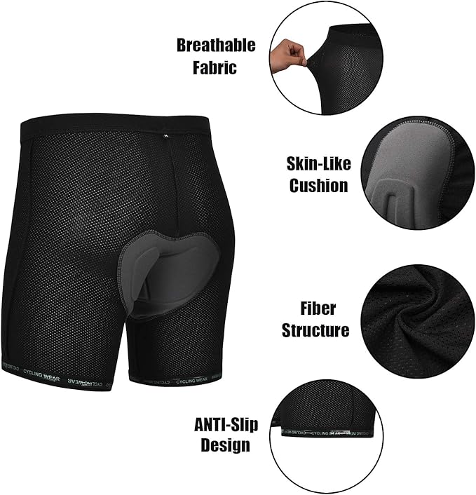 Padded Cycling Shorts Men's Cycling Underwear with 3D Padding Biking Bicycle Shorts Shock Absorb Comfortable Lightweight