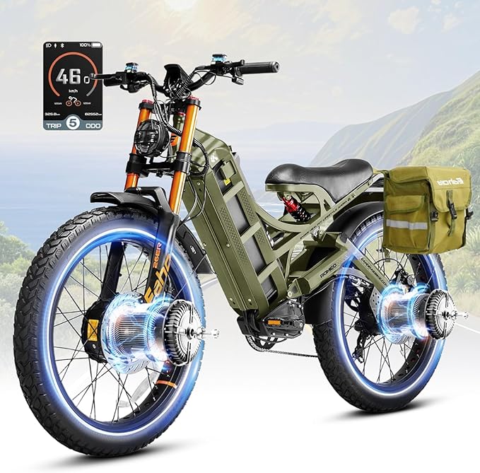 eAhora Romeo Pro 3 Electric Bike - [2026 Latest] 50MPH 5600W Dual Motor 60V 80AH 250Miles Long Range Ebike for Adults, 26" * 4.0 Fat Tire Fast Electric Mountain Bike Full Suspension Off-Road E-Bike