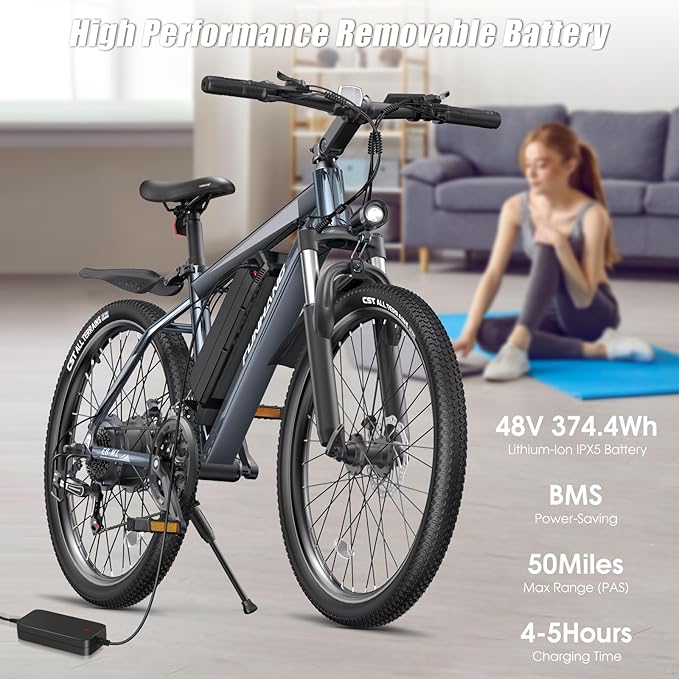 Electric Bike for Adults, 1000W Peak Ebike, 50Miles 21.7MPH Electric Mountain Bike, 26" Adult Electric Bicycle with 48V Removable Battery, Fenders,7 Speed, Front Suspension, UL 2849 Certified