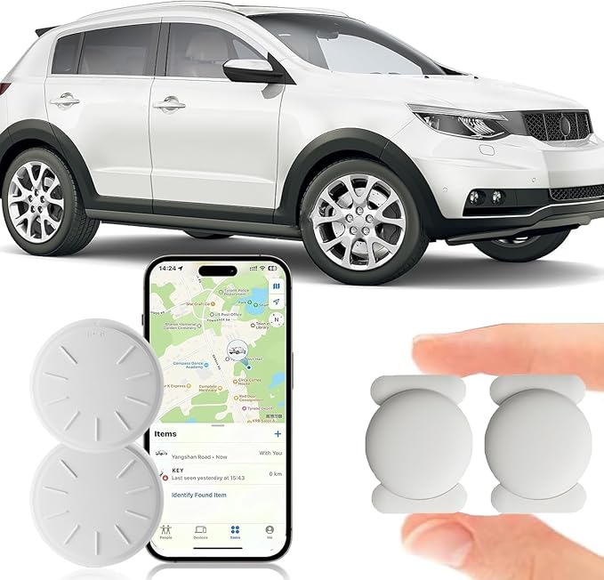 Mini GPS Tracker for Vehicles No Monthly Fee,GPS Car Tracker,Hidden Car Tracker with Magnetic Case,Real Time Car GPS Tracker Work with Apple Find My(iOS Only) (White,2PCS)