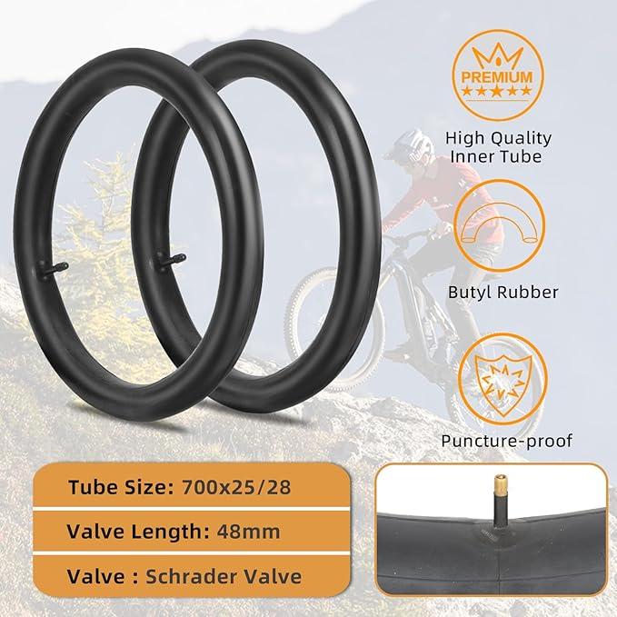700x25C/700x28C Road Bike Tire and Inner Tube Set with 2 Levers,Puncture-Resistant Bicycle Replacement Accessories,Compatible with Mountain City Commuter Hybrid Riding,48mm Valve